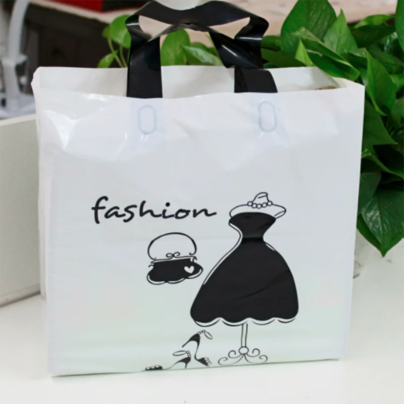 

50Pcs Fashion girl Plastic bag with handles thickened portable gift bag Shopping clothes packaging bag