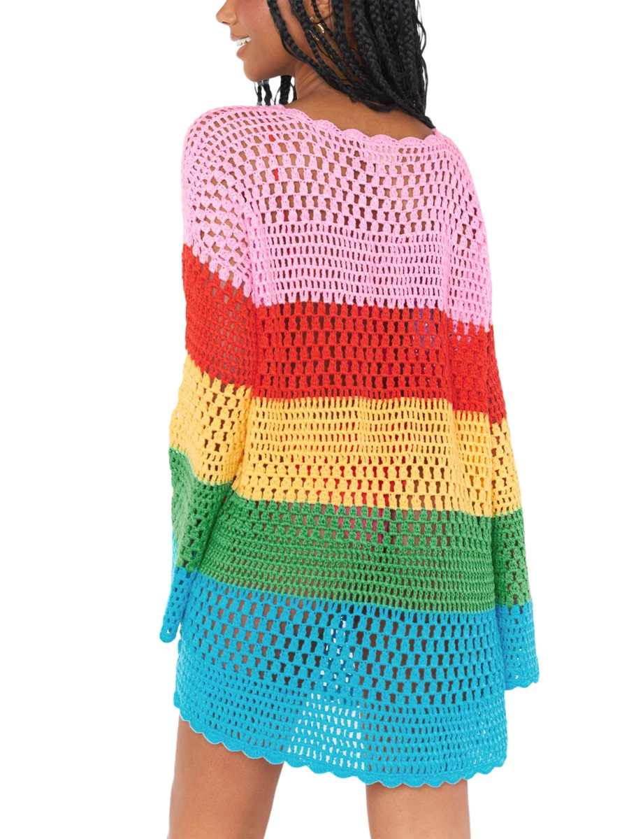 

Women s Crochet Swim Coverup - Stylish Bathing Suit Cover Ups for Swimwear Bikini and Beachwear - Knit Mesh Beach Dress for a