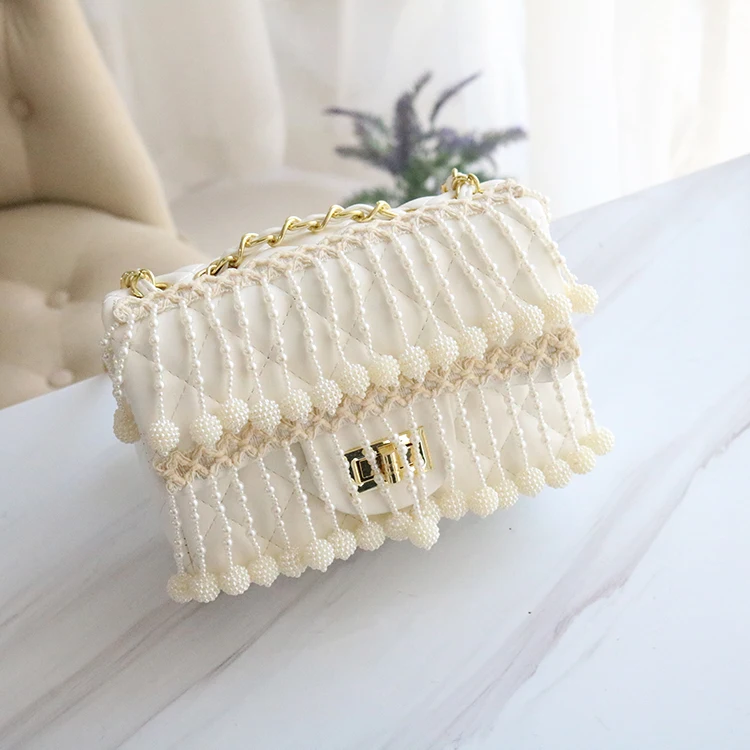 

Hot Selling Luxury Fashion Brand Women's Bags 2022New Design Tassel Pearl Bag Hand-held One-shoulder Messenger Rhombus Chain Bag