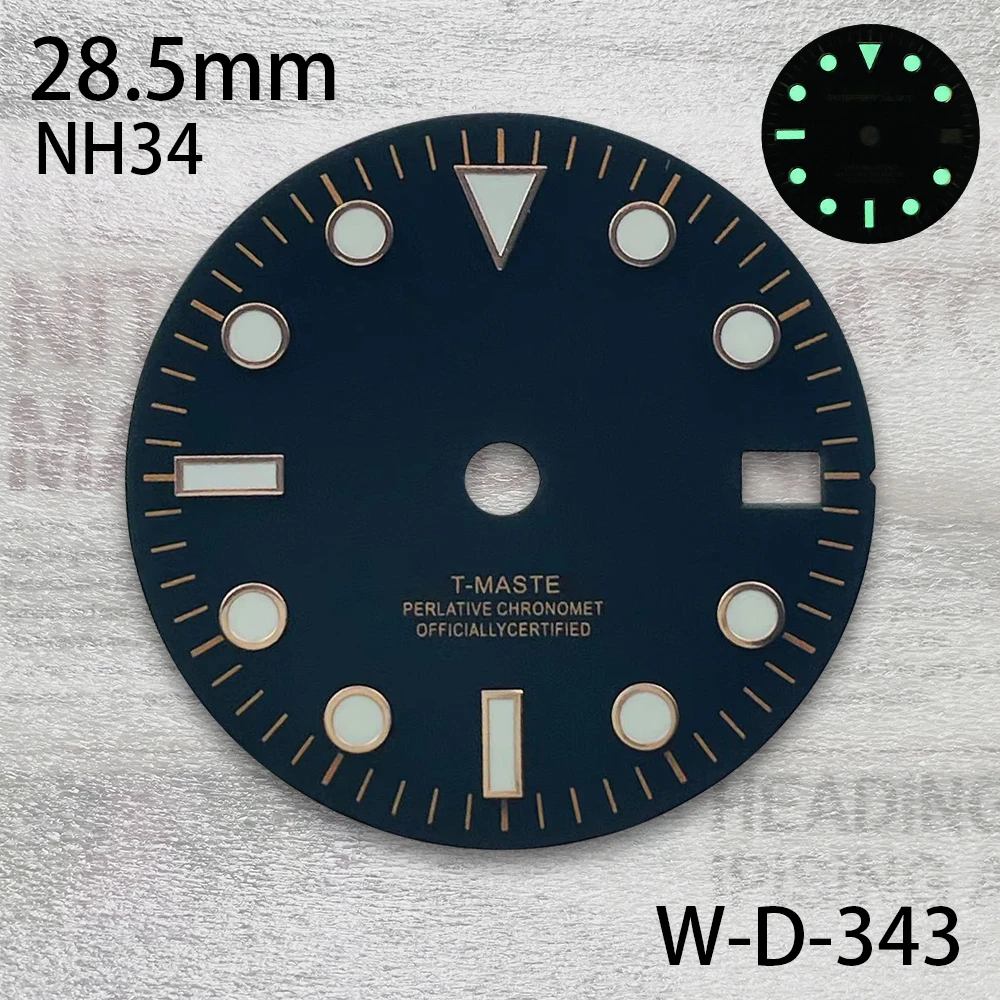 28 5 мм S логотип GMT циферблат подходит для механизма NH34 зеленый светящийся черный