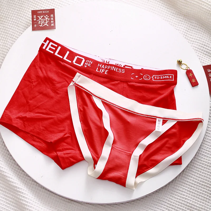 2023 Bright Red Lovers Underwear for Wedding New Year Underwear Sexy Boxers Men and Women Briefs Matching Panties 2 Pcs/set
