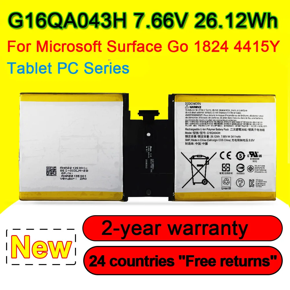 Аккумулятор для ноутбука G16QA043H запасная батарея Microsoft Surface Go 1824 4415Y Tablet батарейки
