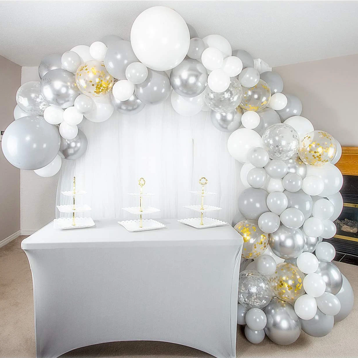 

133pcs White Balloon Garland Arch Kit Metallic Silver Confetti Balloons for Birthday Party Wedding Decoration Bridal Baby Shower