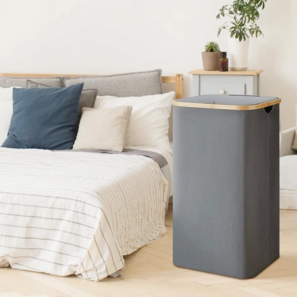 Корзина для грязной одежды объемом 100 л с бамбуковой ручкой и крышкой Контейнер