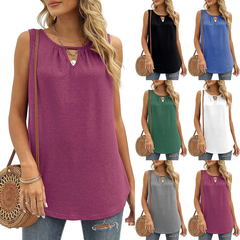 

Tank Tops for Women Casual Summer Keyhole Neck Sleeveless Shirts Loose Blouses