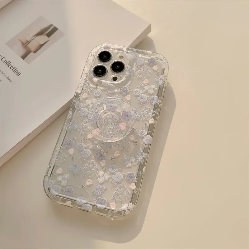 Shiny Sparkling Flower Shell Stand IPhone 14 13 12 11 Pro Plus Max Ultra-thin Transparent Soft TPU Cover New Products