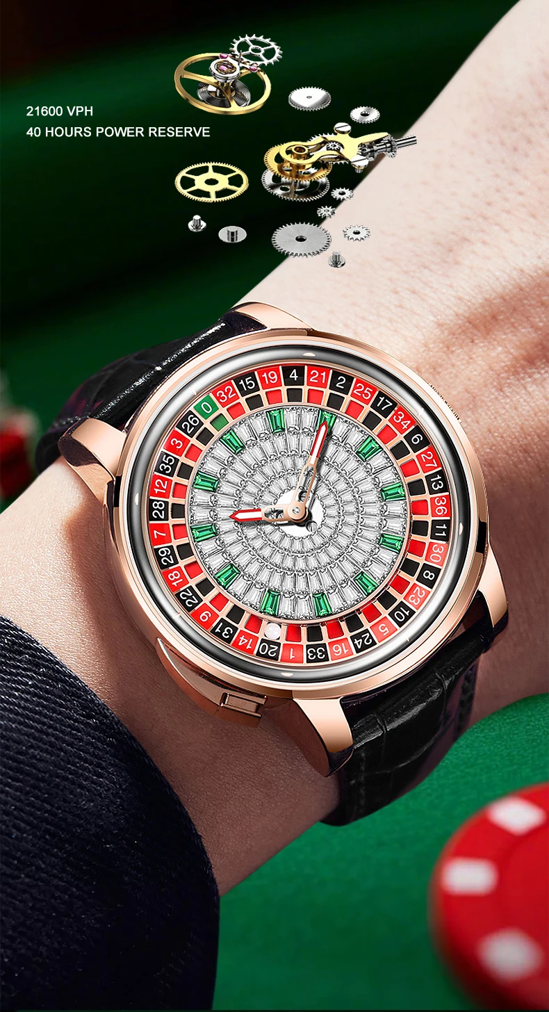 Фото HANBORO Мужские автоматические часы 43 мм Механические наручные часы One Clicke Play Roulette Game 118 шт. Хрустальный циферблат Сапфировый светящийся №3