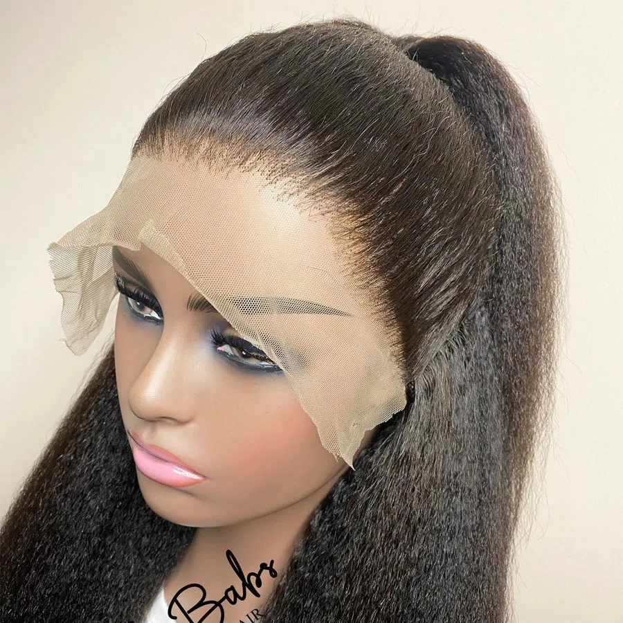 

26Inch 180%Density Long Yaki Straight Synthetic Lace Front Wig For Women With Baby Hair Heat Resistant Fiber Hair Daily Wig