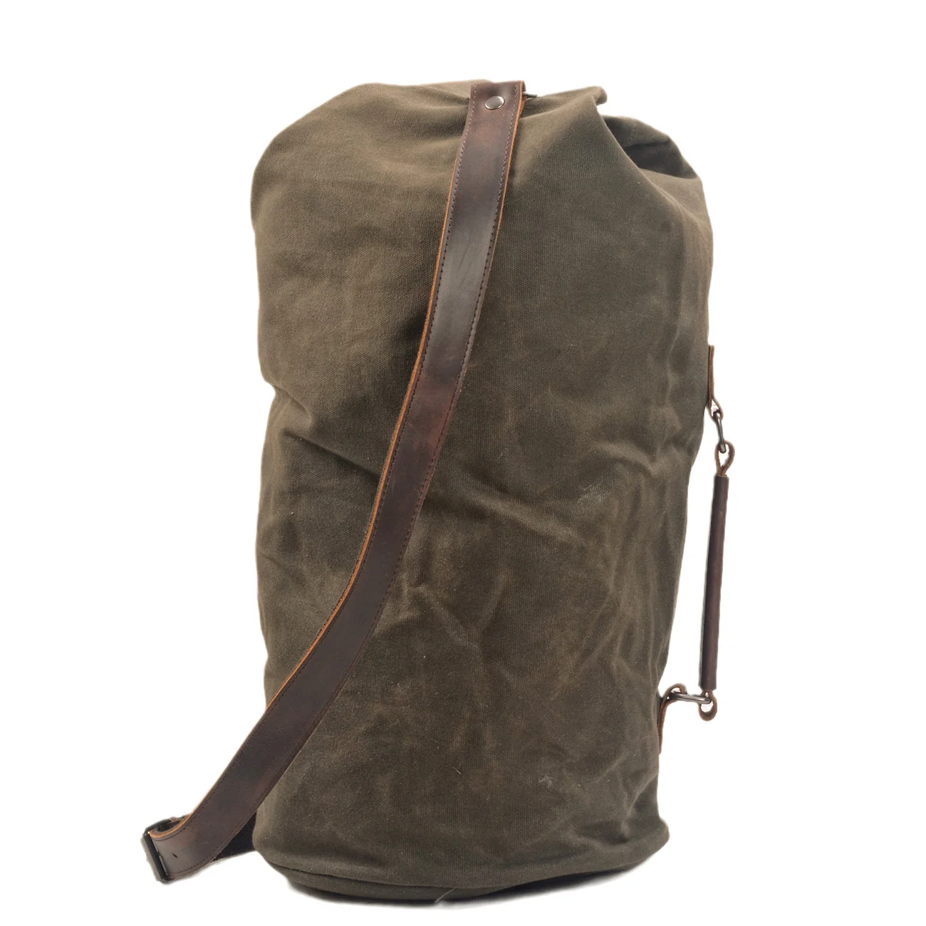 

Waterproof waxed Canvas Backpack large capacity bucket bag cylinder mountaineering backpack military