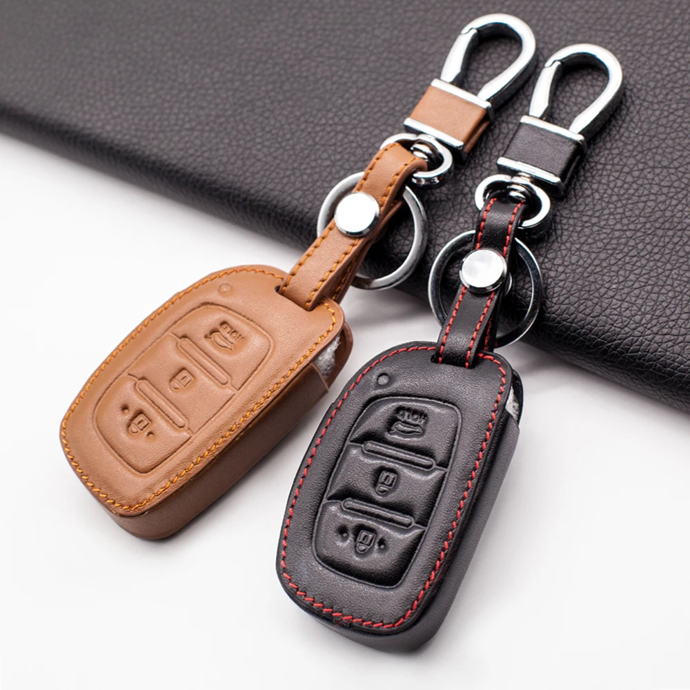 

High quality stylish leather key case For Hyundai IX25 IX35 I20 I30 I40 hb20 Santa Fe Creta Solaris 2017 car key cover