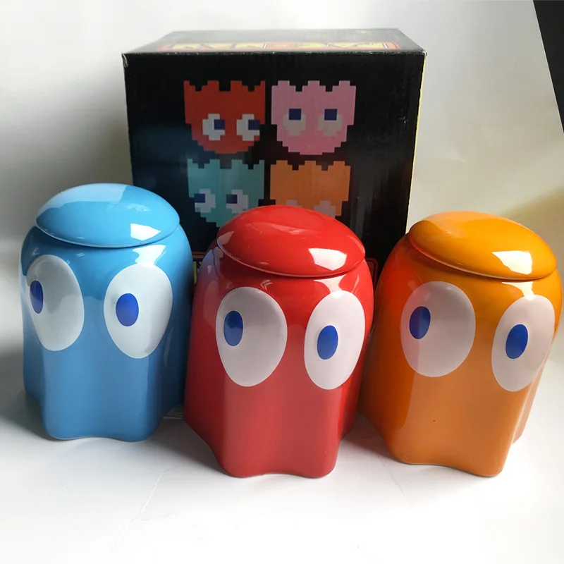 

320mL New Pacman Mug with Cover Ceramic Mug Milk Coffee Tea Cup Red/Yellow/Blue Game Theme Cartoon Expression Cup Gift For Kids