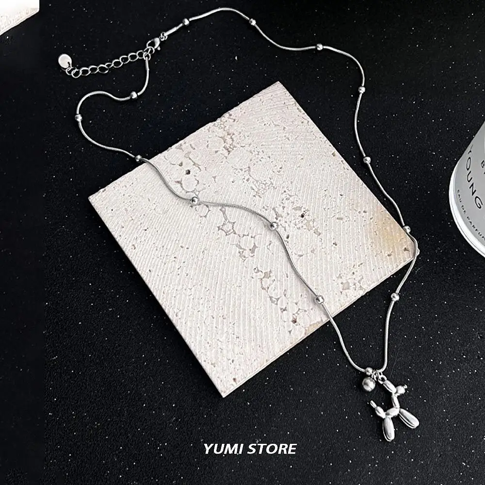 Ожерелье с шариками и собаками женское Трендовое колье из титановой стали в