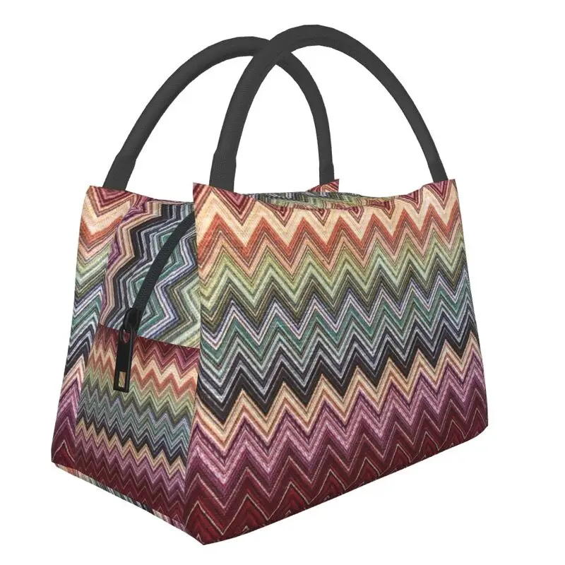

Custom Missoni Zigzag Continuous Design Lunch Bag Men Women Cooler Warm Insulated Lunch Box for Picnic Camping Work Travel