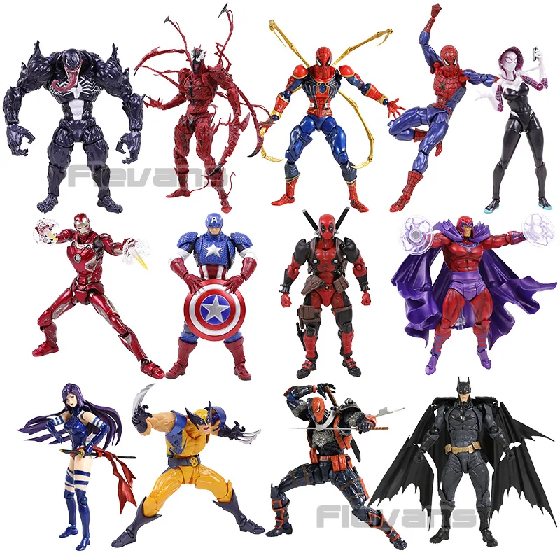 Revoltech Deadpool Spiderman Iron Man Wolverine Magneto Captain America Carnage Psylocke Deathstroke Gambit Action Figure Toy