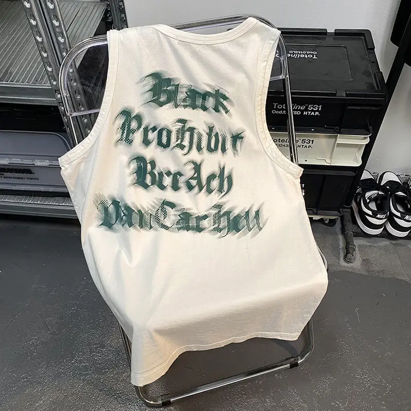 

American high street dark rotating letters cotton vest male summer fashion brand ins hip hop vest sports sleeveless T-shirt