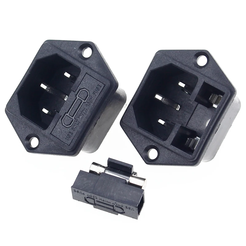 

1pcs new Panel Mounted 3 Pin IEC 60320 C14 Inlet Male Power Plug 10A AC 250V w/ fuse holder