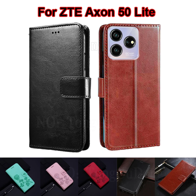 

For чехол на ZTE Axon 50 Lite Phone Case Wallet Capa Book Flip Leather Cover For Capinha ZTE Axon 50 Lite 8050 6.6" Fundas Coque