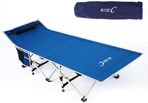 

Cots, Cot for Adults, Camping Bed, with Pillow, Carry Bag & Storage Pocket, Extra Wide Sturdy, Heavy Duty Holds Up to 500 Lb