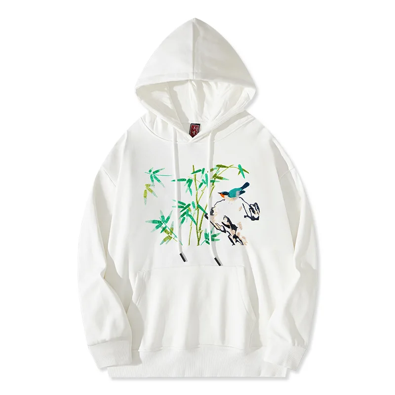 

Autumn Embroidery Hoodies Men Women Chinese Vintage Hoodies Cotton Harajuku Sweatshirts Bird Bamboo Fashion Casual Streetwear