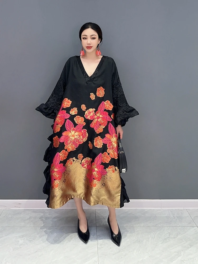 

SuperAen 2023 летнее Новое корейское модное Свободное платье с v-образным вырезом и рукавами «летучая мышь» для женщин