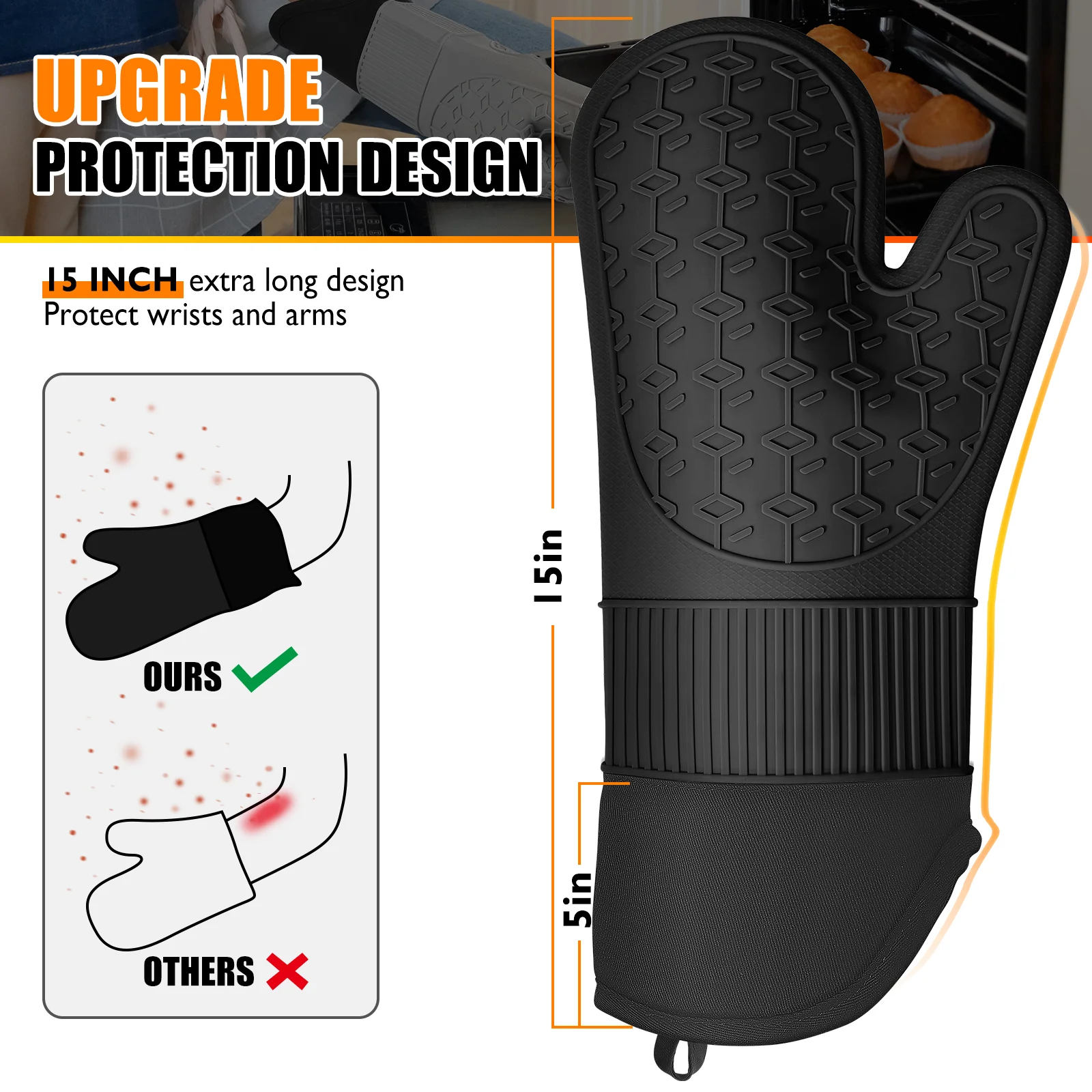

1 Pack Cooking Washable Heat Resistant Grilling Oven Mitts Oven Mitts Non-slip Kitchen Mitts