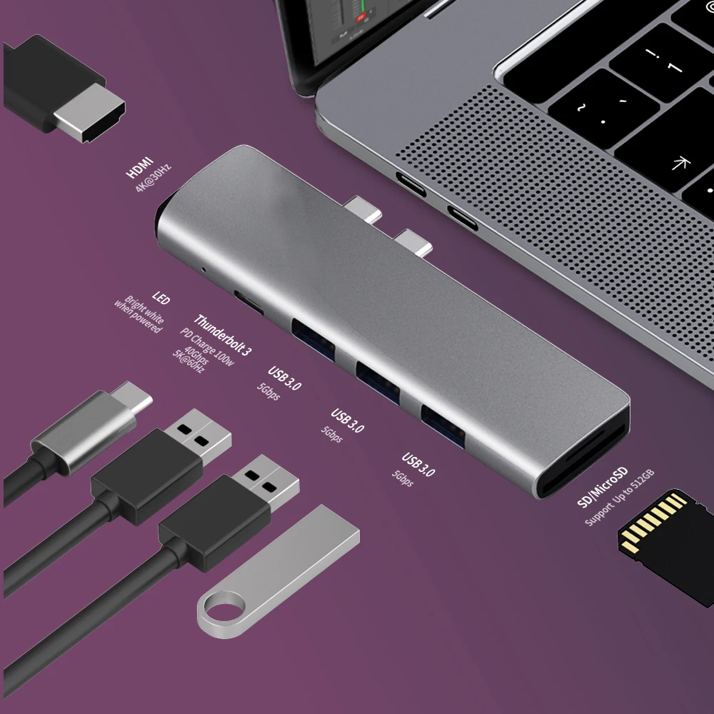 

USB 3.0 Type-C Hub к HDMI адаптеру 4K Thunderbolt 3 USB C Hub с Hub 3,1 TF SD Reader слот PD для MacBook Pro/Air 3,0-2018