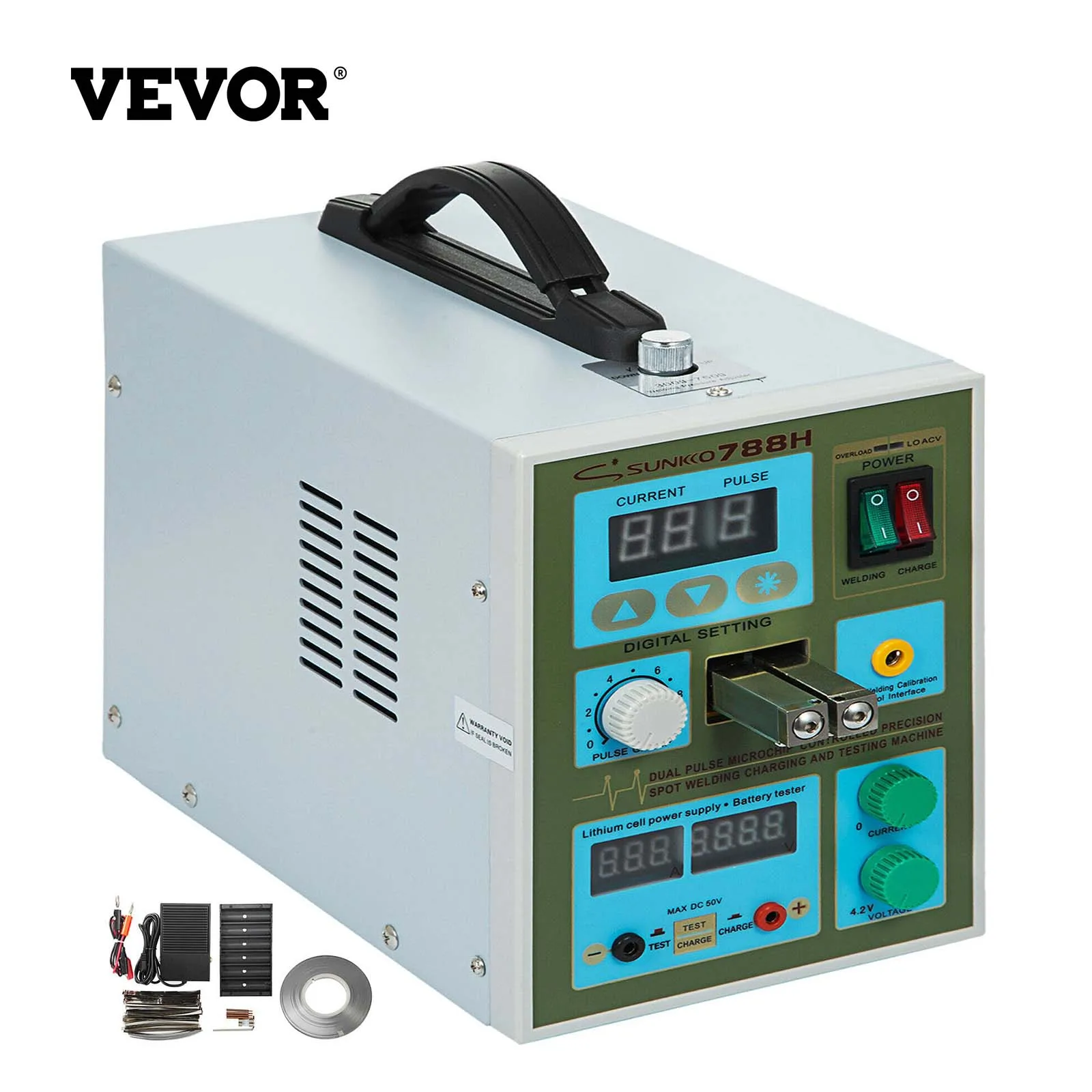 

Точечный сварочный аппарат VEVOR 788H 2 в 1, 1 ~ 2 импульса для 18650 и тестирование зарядного устройства аккумулятора А, кВт, зарядное устройство для ...