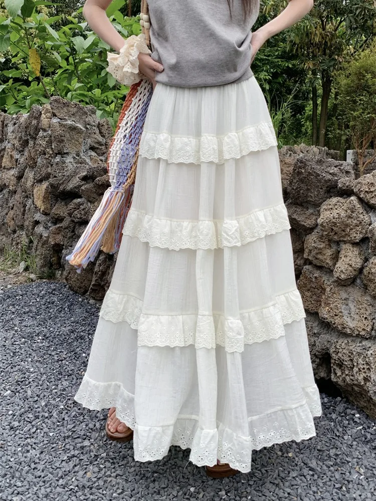 Юбка женская кружевная трапециевидная средней длины с завышенной талией