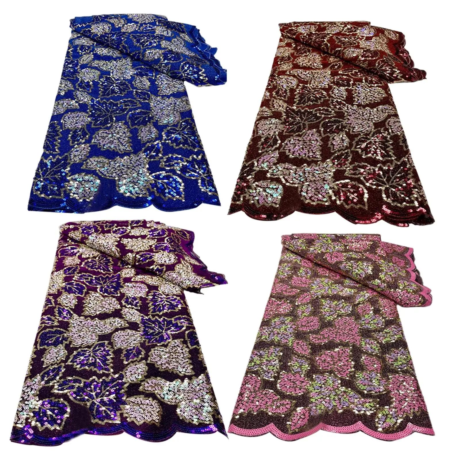 

Elegant African Lace Fabric Sequins Embroidered for Wedding Skirts Prom Bridal Dresses