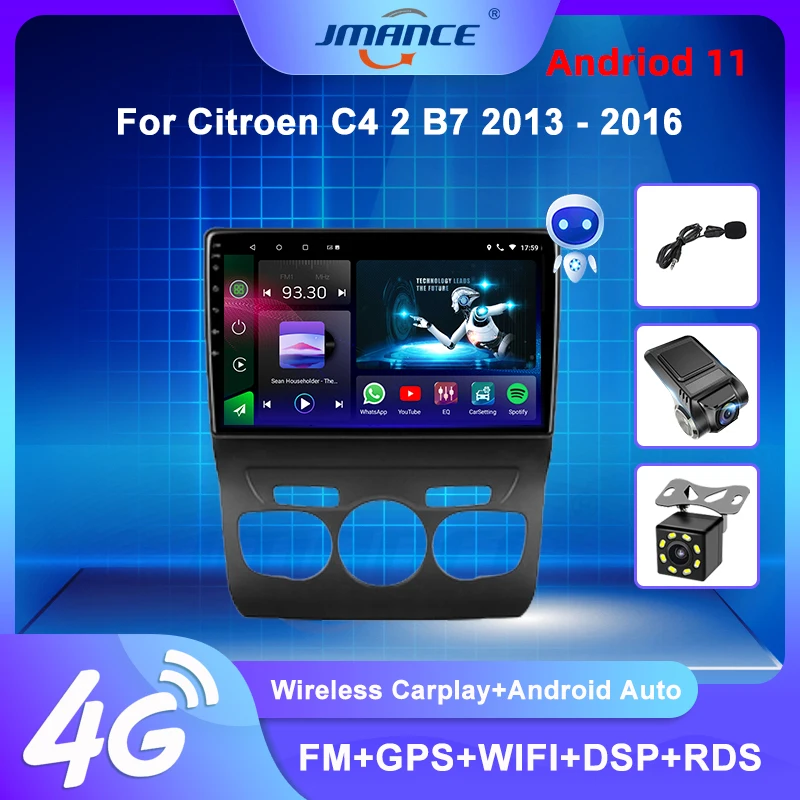 

JMANCE For Citroen C4 2 B7 2013 - 2016 Car Radio Ai Voice Multimedia Video Player Navigation GPS Android auto No 2din 2 din dvd