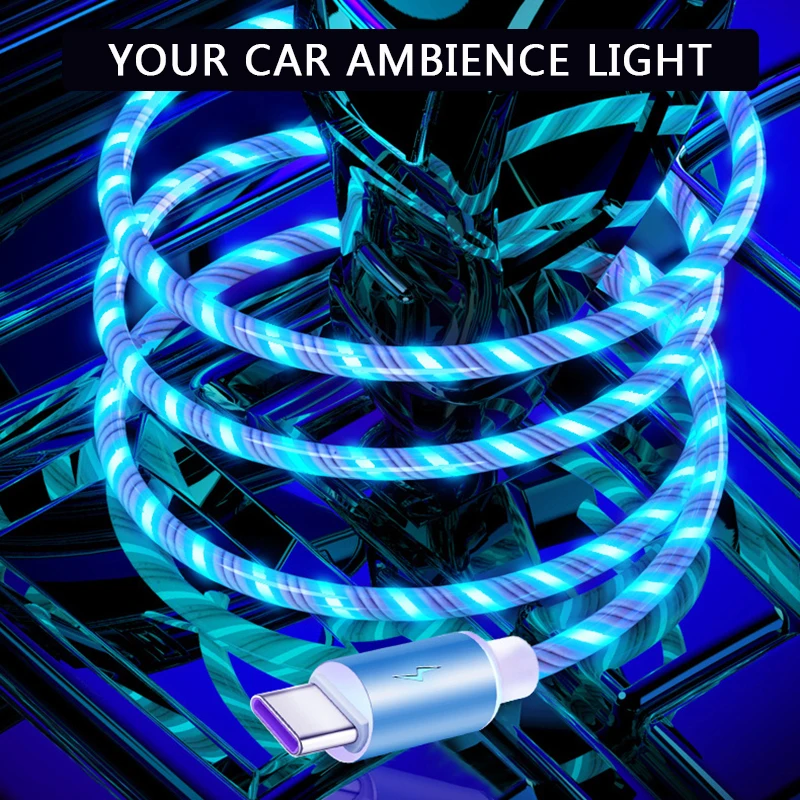Glowing LED Cable 3A Fast Charging Micro USB Type C High Speed Data Transfer Flowing Streamer Light Cord | Мобильные телефоны и
