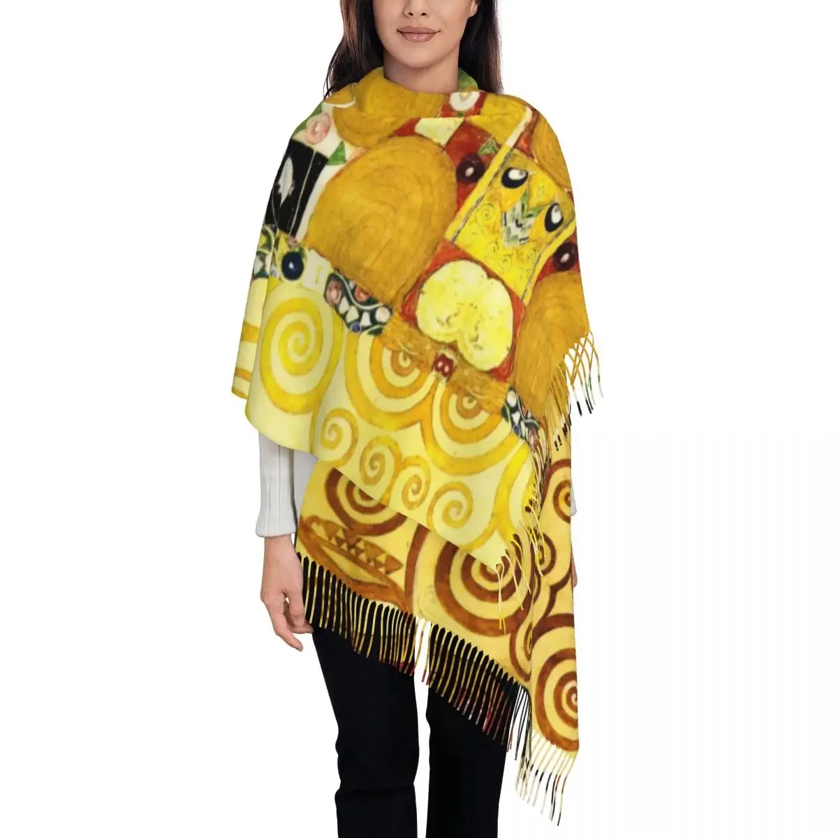 

Gustav Klimt The Embrace Tassel Scarf Women Soft Painting Art Shawl Wrap Ladies Winter Fall Scarves