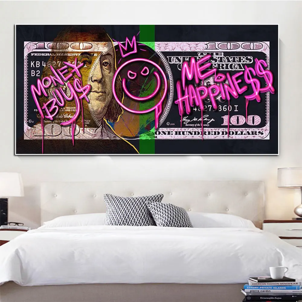 

Neon Effect Dollar Inspirational Canvas Painting Money Buy Me Happiness Poster And Print Wall Art Living Room Home Decoration