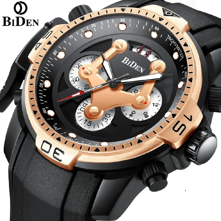 

Часы наручные BIDEN Мужские кварцевые, брендовые Роскошные спортивные водонепроницаемые в стиле милитари, с хронографом и датой