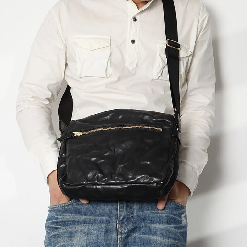 AETOO  New bag trendy leather shoulder bag men's casual retro wrinkled soft cowhide messenger bag large capacity bag