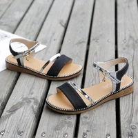rhinestone sandals bright diamond women metal buckle wedges shoes casual outdoor travel roma shoes summer woman sandals