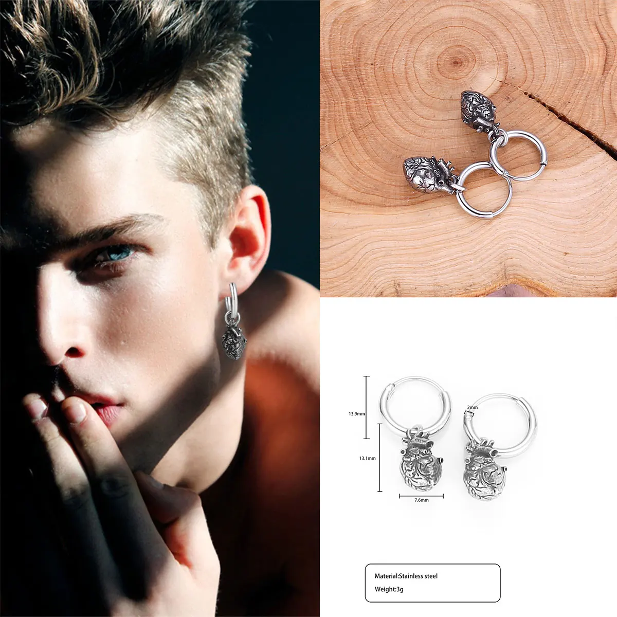 

Gothic Anatomy Human Heart Drop Earrings Niche Design Personalized Stainless Steel Earrings for Men Women Jewelry Gifts