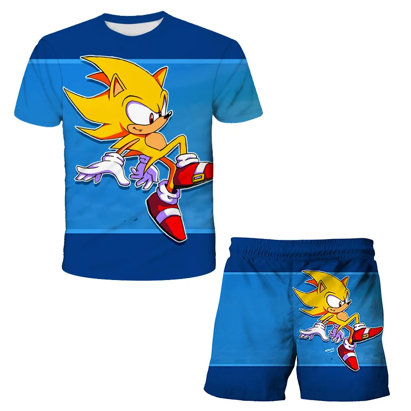 

2022 kid's T-Shirt suit Fashion 3d Anime sonic Print T-Shirt kid's Summer Short Sleeve Round Neck T-Shirt Outdoor Sports suit