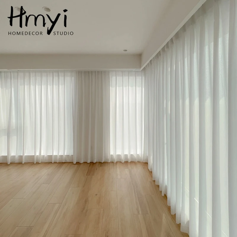 Современные белые шифоновые однотонные тюлевые шторы для гостиной прозрачные