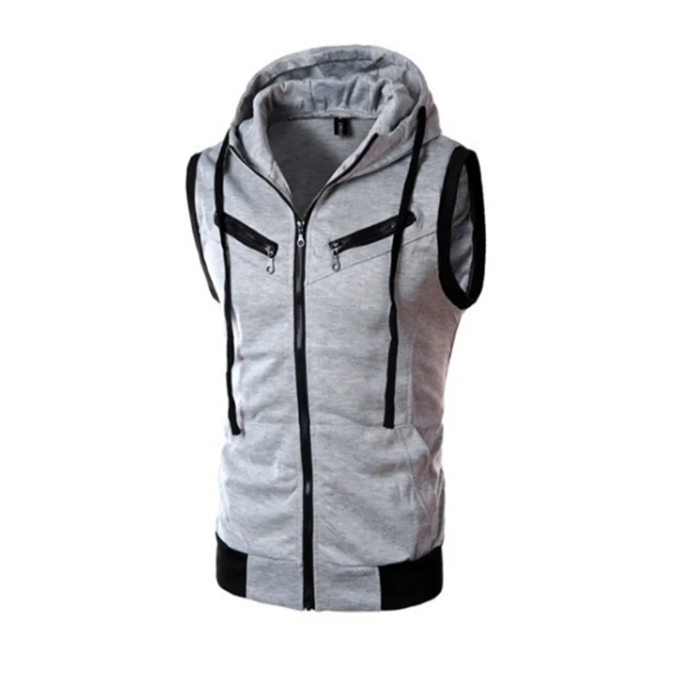 2022 Spring And Summer New Men's Hooded Casual Sports Vest Men's Warm Riding Fashion Sleeveless Zipper Top