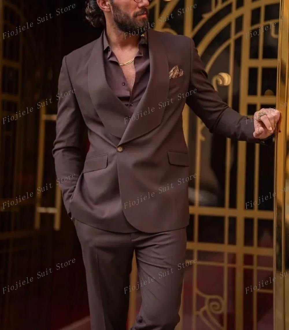 Новинка Коричневый мужской деловой костюм смокинг для жениха свадьбы вечеринки