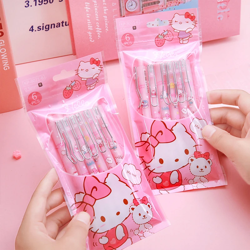 

6PCS Hello Kittys Neutral Pen Sanrio Cute My Melody Kawaii Pochacco Kuromi Students Stationery Press Pens Toys Christmas Gifts