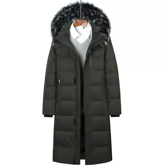 2022New Winter New Men's Long Down Jacket Clothes Thicken Warm White Duck Down Hooded Fur Collar Casual Coat Male Brand Clot