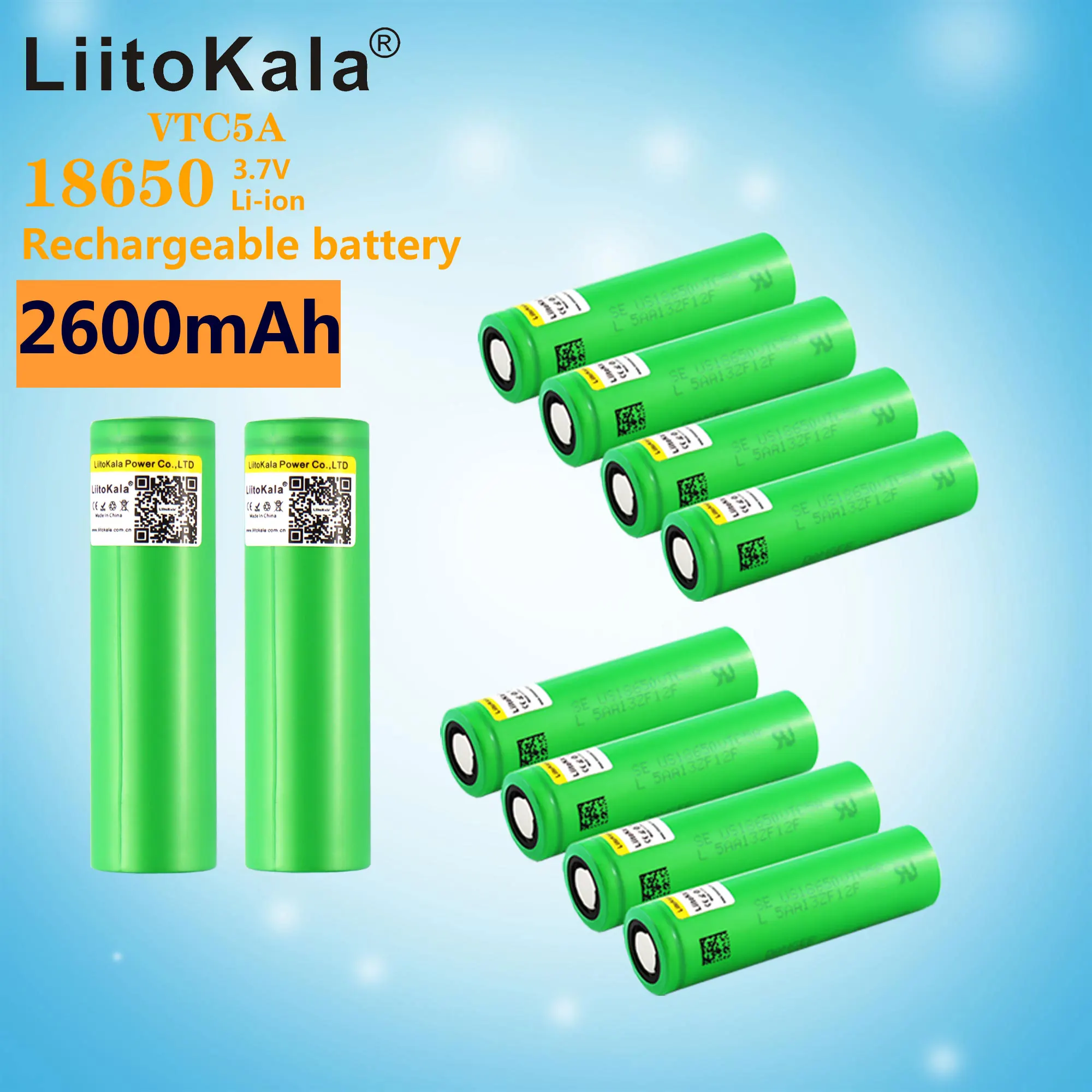 

20 шт., литий-ионные батарейки 18650, 2600 мАч