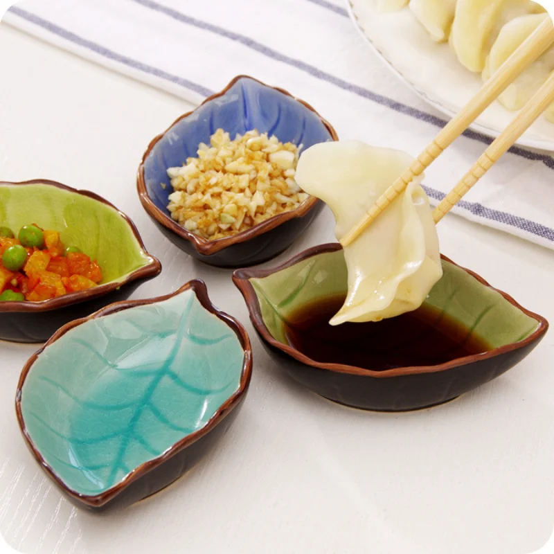 

Japanese Leaf Ceramic Sauce Dish Kitchen Seasoning Plate Ice Cracked Glaze Sauce Small Dishes Fish Shaped Bowl For Kitchen