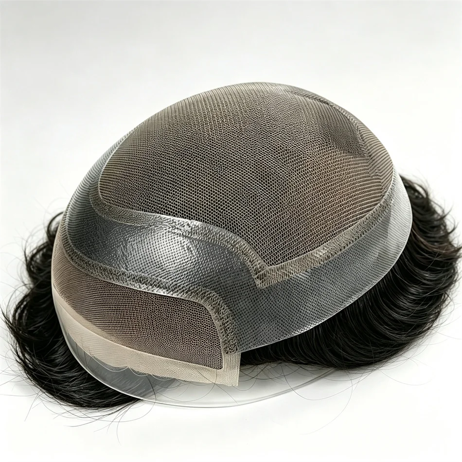 Фото Мужской парик из натуральных волос Hollywood Swiss Lace Front Toupee с имитацией кожи, 100% натуральные волосы Remy Virgin, мужской протез для волос №1