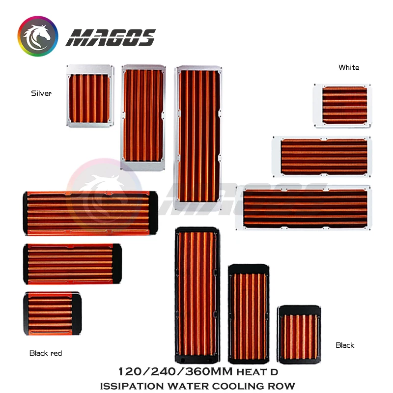 Полностью медный радиатор водяного охлаждения 120/240/360 мм, медный Холодный ряд с красным ребром для ЦП, графического процессора, фотообменника, 12 см Радиатор вентилятора