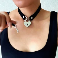 fashion heart padlock choker collar for women punk style black suede cosplay couple necklace gift pastel gothic accessiores