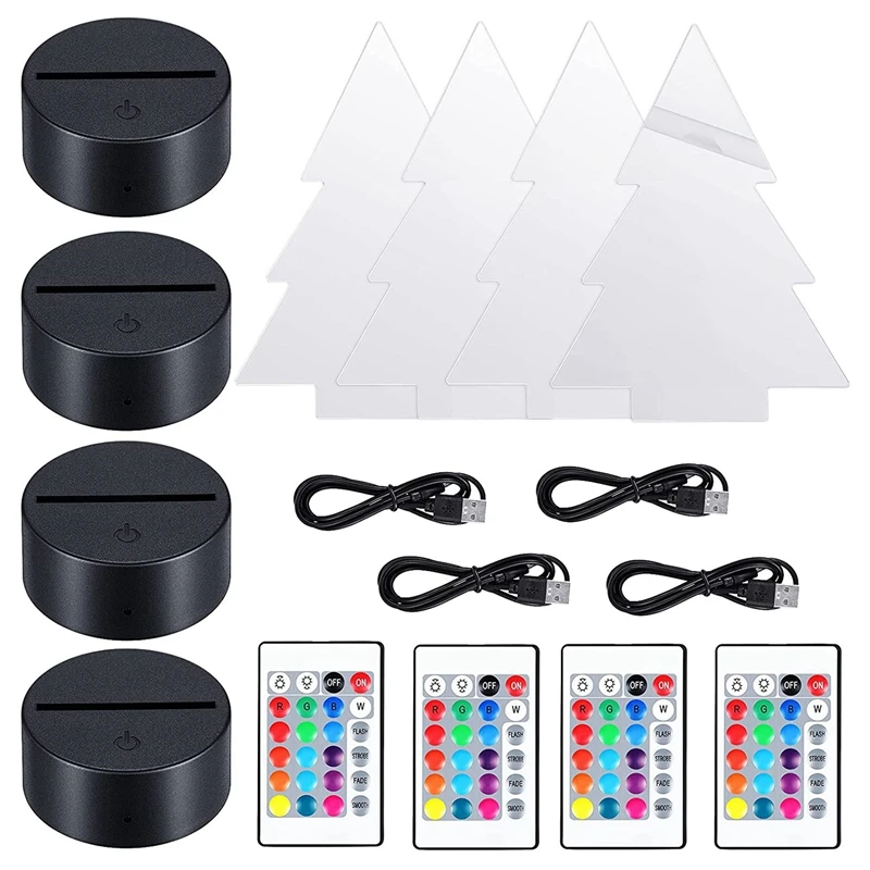 

3D Night LED Light Lamp Base Charging Cables Adjustable 16 Colors 4 Modes For Child Room Bar (Christmas Tree Style)