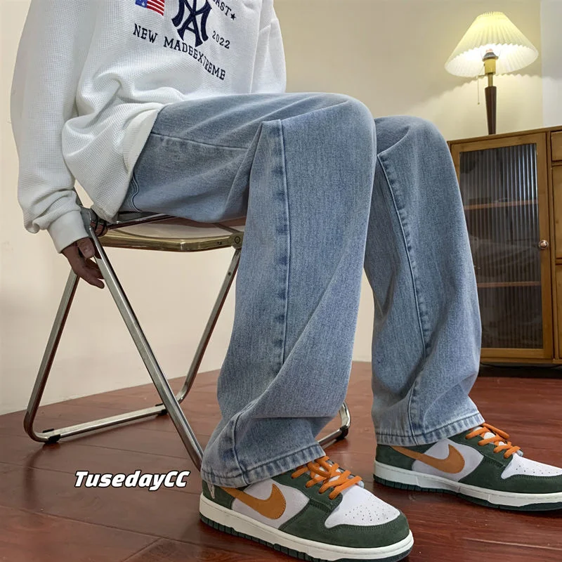 Apricot/Blue/Black Baggy Jeans Men Fashion Casual Straight Jeans Men Streetwear Hip Hop Loose Denim Pants Mens Trousers M-2XL